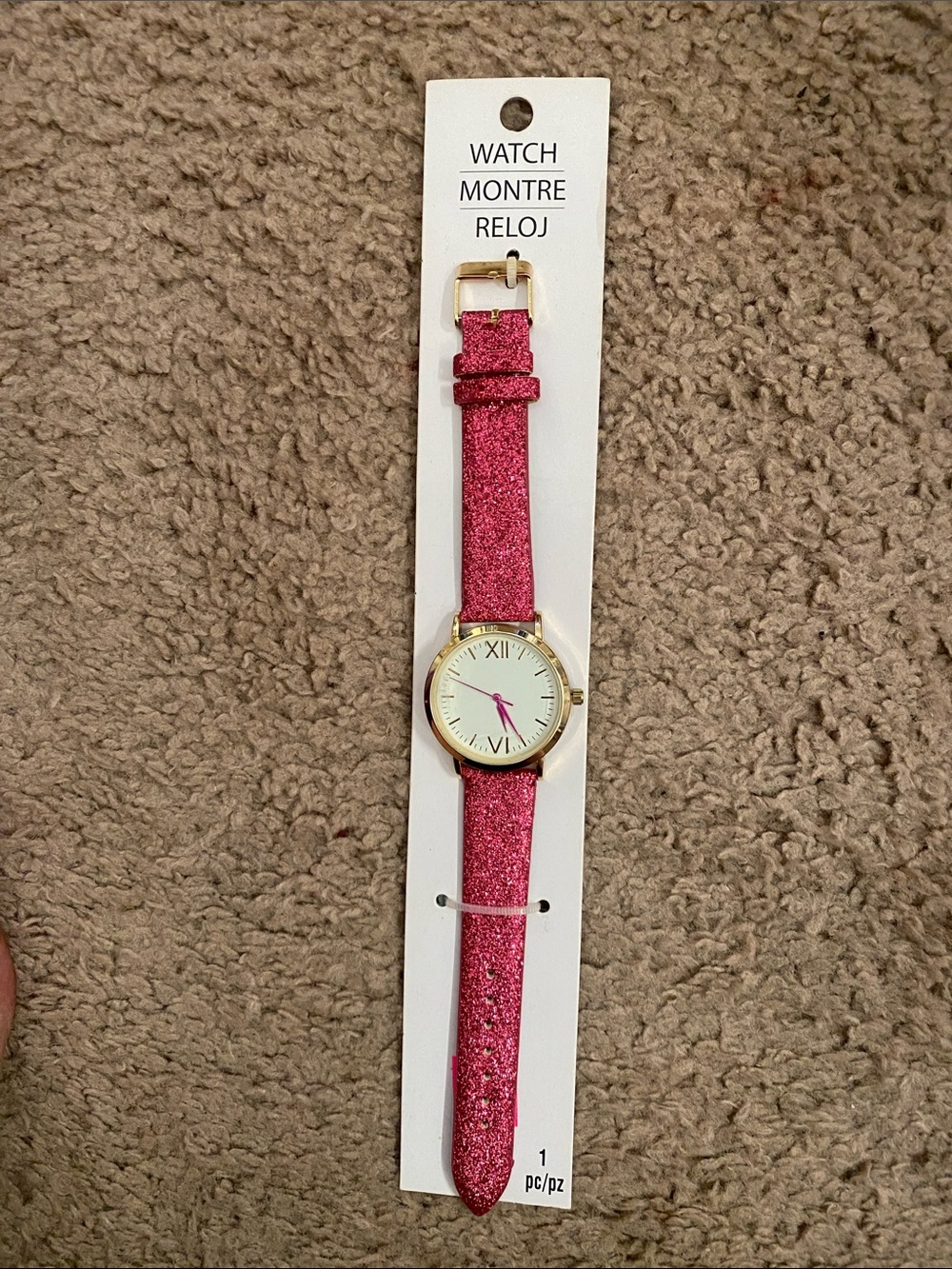 Gold-Tone Women's Watch with Pink Glitter Strap